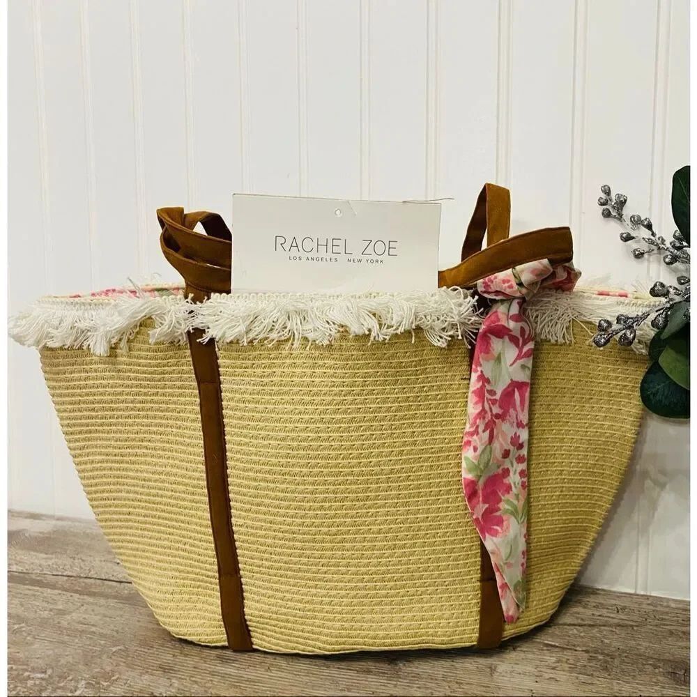Rachel Zoe Bohemian Raffia Fringe Beach Tote